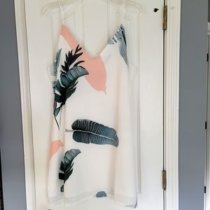 Shein Women's White Palm Leaf Print Dress Size L